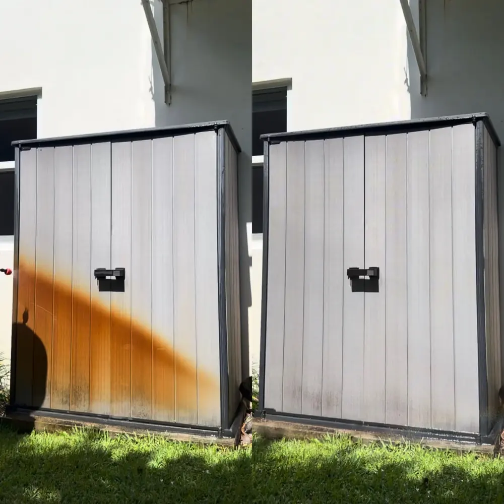 Rust stain removed from an outdoor shed